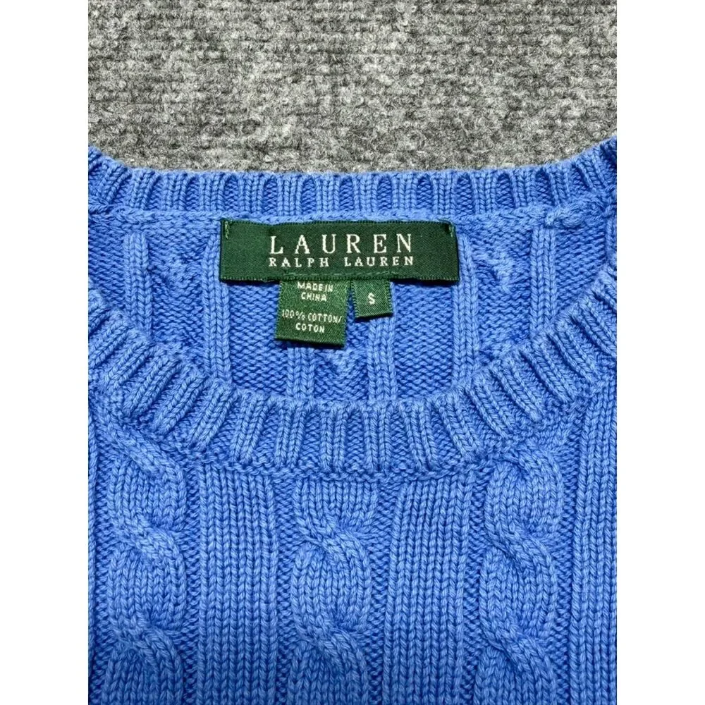 Lauren Ralph Lauren Womens S Blue 100% Cotton Cable Knit Crewneck Sweater LRL